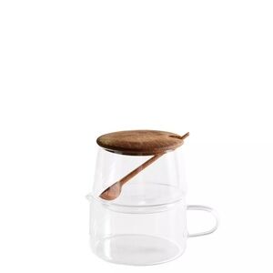 Zara Clear Glass Teapot with Brown Wooden Lid and Spoon